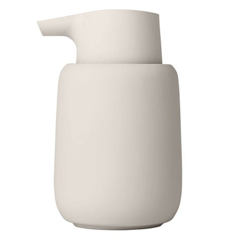 blomus Sono Soap Dispenser 250 ml Ceramic Hand Soap Dispenser in Beige Diameter 8 x 14 H cm Colour Moonbeam Liquid Soap Dispenser with Pump Head - Image 1